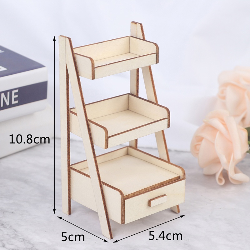 【beautifulhome12.id】1:12 Dollhouse Miniature Wood Shelf Flower Stand Doll House Furniture Model Toy