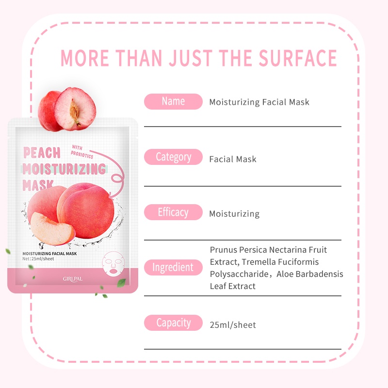 GIRLPAL Peach Moisturizing Face Mask Face Sheet Face Masker Wajah Facial Skincare