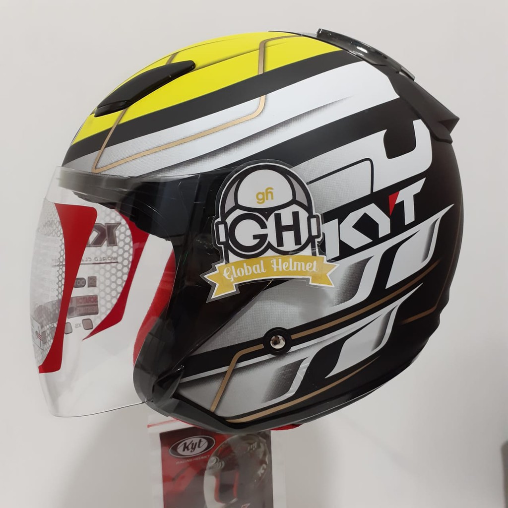 HELM HALF FACE KYT DJ MARU KYT DJMARU MOTIF #13 BLACK DOFF YELLOW