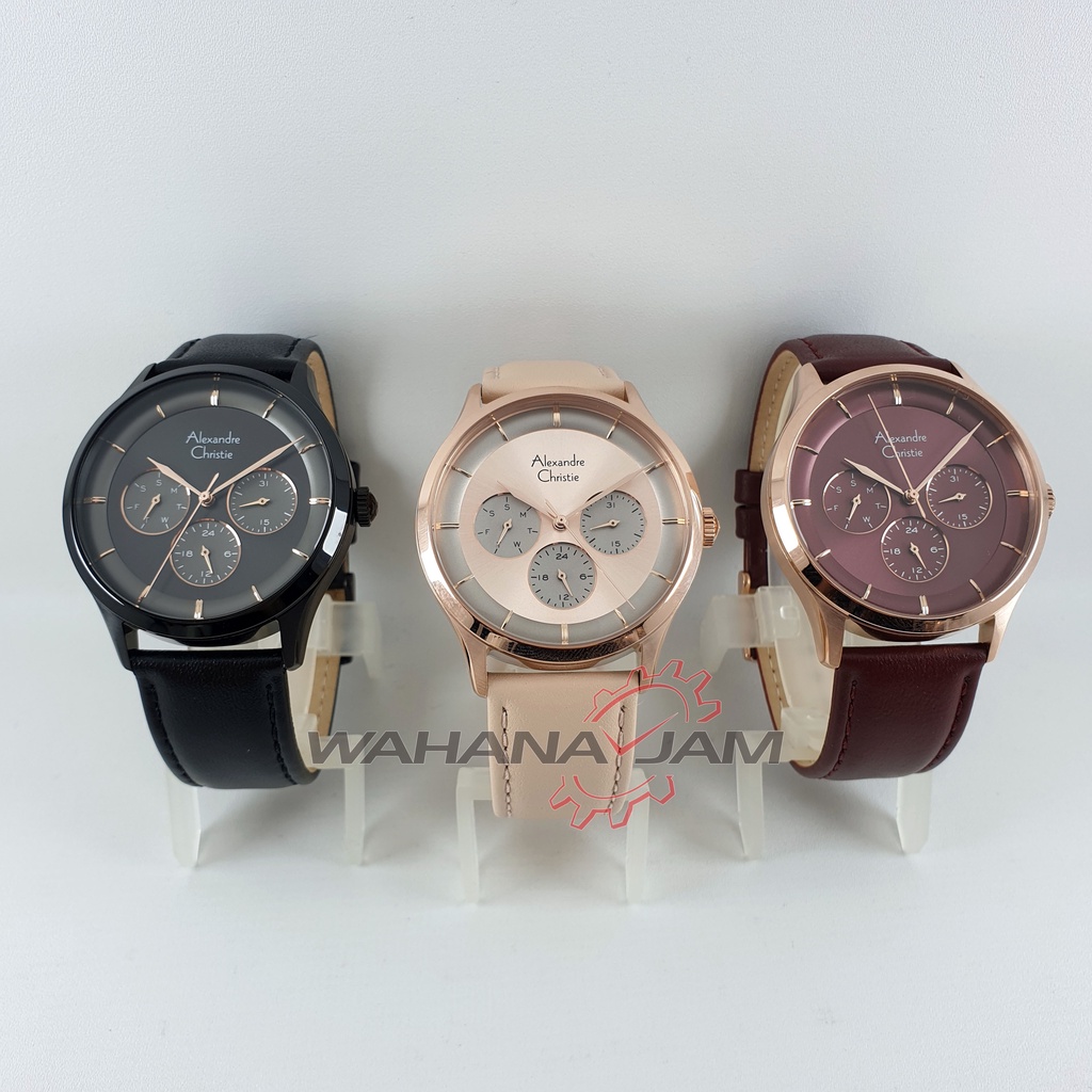 Alexandre Christie AC 2868 BF / Jam Tangan Wanita AC2868 Kulit Rosegold Black Brown Peach Cewek