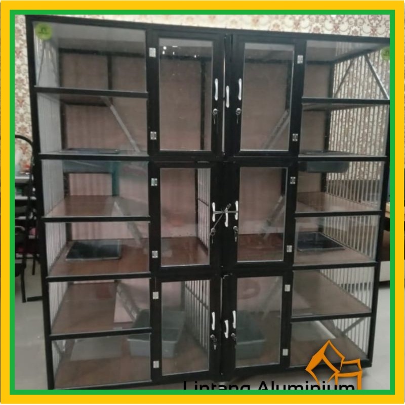 Kandang Kucing Aluminium Minimalis / 6Kamar Pintu Kaca Istimewa