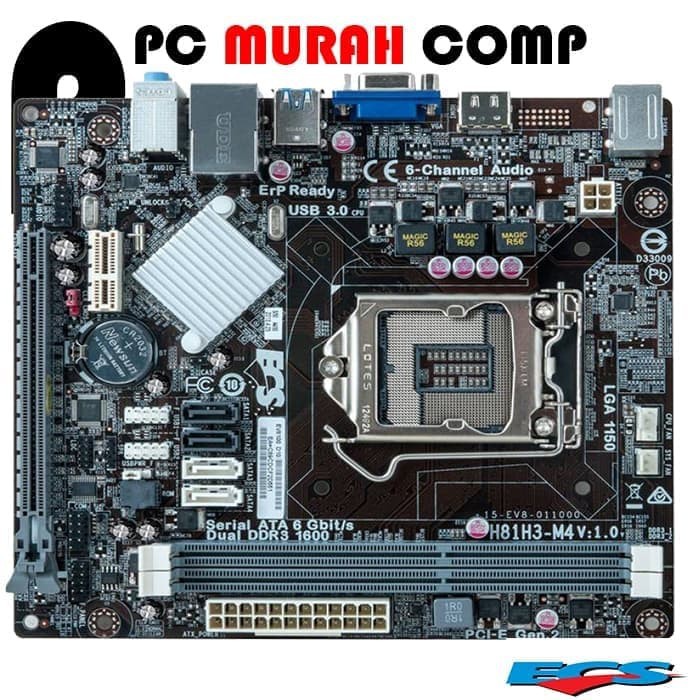 Paket mainboard LGA 1150 H81 ECS dengan Processor i3 4170 3.70 GHZ