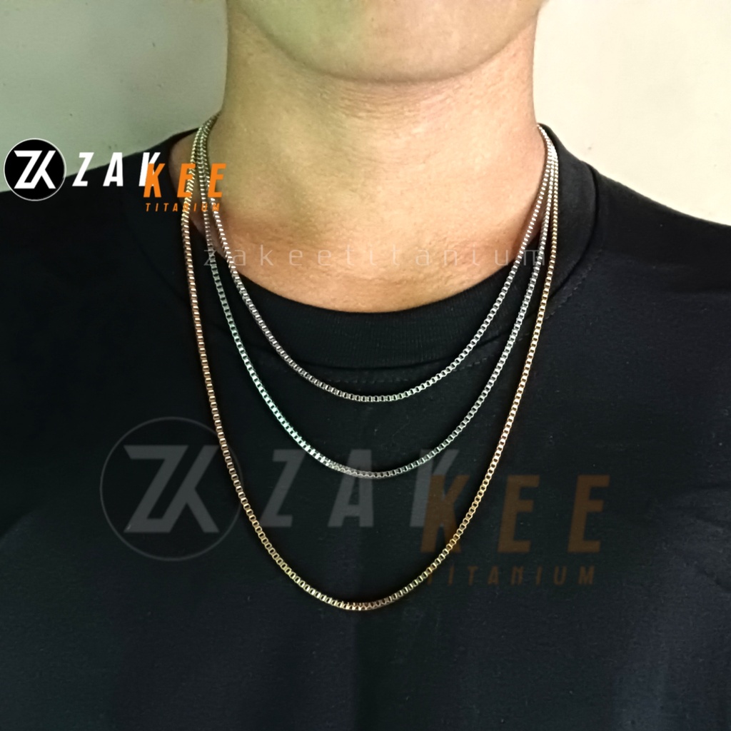 Kalung Pria Wanita Titanium Anti Karat Silver Cowok Cewek Perak Emas Putih Rantai Stainless Steel Italy