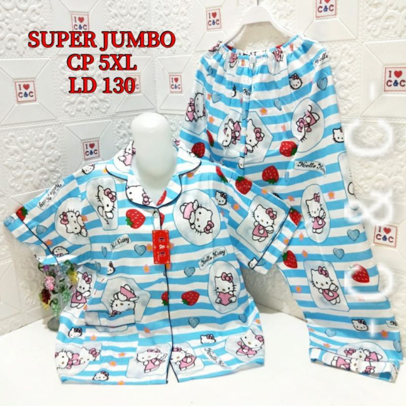CNC - BAJU TIDUR WANITA PIYAMA CP SUPER JUMBO 5XL/LD 130/MICRO-HK SS biru