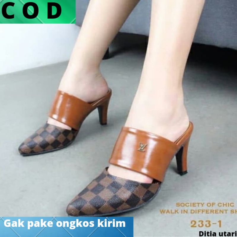HIGH HEELS LV KOTAK F07 TAN high heels terlaris high heels kekinian high heels terbaru fashion wanit