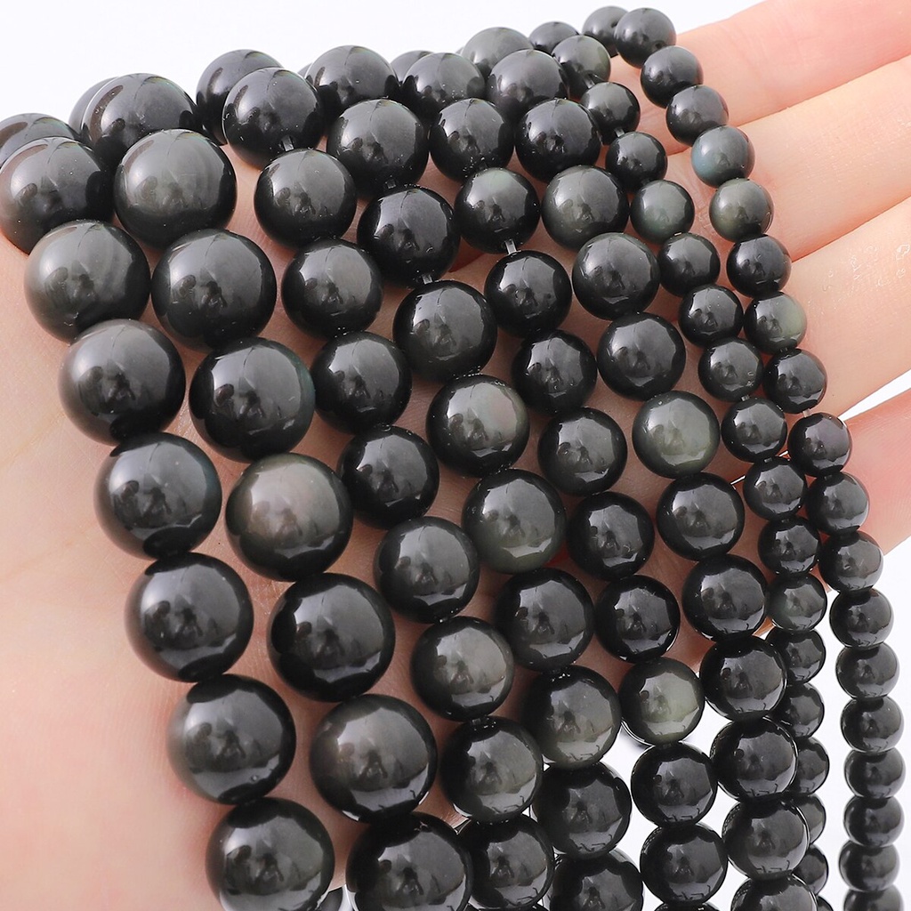 6 / 8 / 10 / 12mm Manik-Manik Batu Permata Obsidian Bulat Warna Pelangi Untuk Aksesoris Anting Kalung Gelang