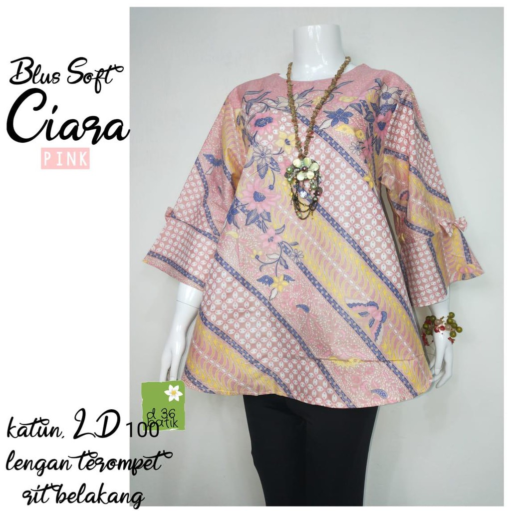 Blus Soft Ciara Lonceng Pastel Blouse Soft Atasan Batik Modern Casual Kerja Kantor Seragam Cantik