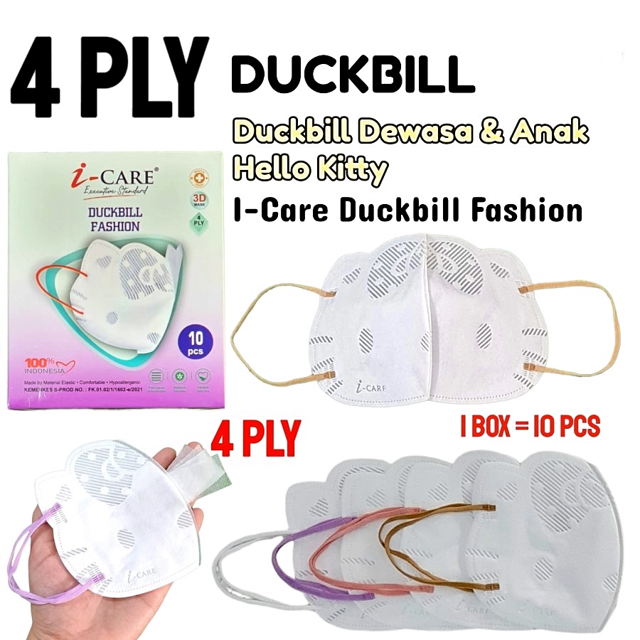 Masker Duckbill Fashion icare i-care Hello Kitty 4ply Premium Quality isi 10pc Include BOX Original