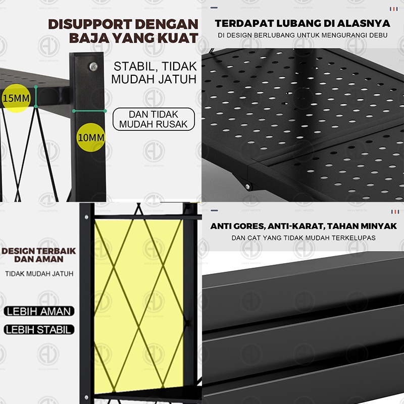 Rak Lipat Portable Tingkat Penyimpanan Dapur Serbaguna Tanpa Instalasi