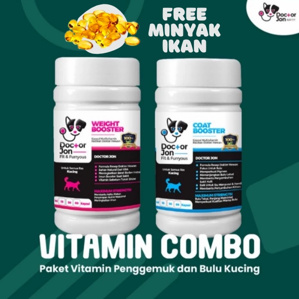 PAKET COMBO VITAMIN KUCING ANJING DR DOCTOR JON Imunitas Penambah Nafsu Makan dan Bulu Rontok Kulit