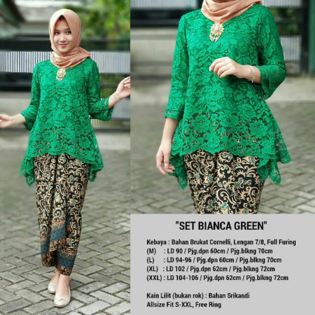 Kebaya jadi Wisuda brokat rinjani kain lilit Green Kamboja/BYO2 0005 SERAGAM KEBAYA PESTA SARIMBIT