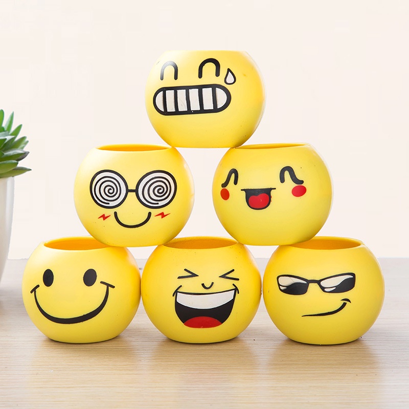 Grosir - 8074 Tanaman Hias Rumput Emoji / Vas Bunga Emoticon Emoji / Pot Emoji Emoticon / Pot Bunga Mini Lucu Imut / Pot Bisa Tumbuh Rumput