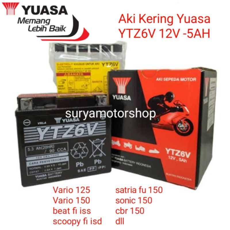 AKI YUASA YTZ6V 12-5AH HONDA VARIO 125/150 LED SCOOPY FI ISS BEAT FI ISS FREEGO SONIC 150 SATRIA FU 