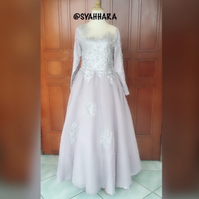 Dress silver Brokat Tile kombinasi Velvet