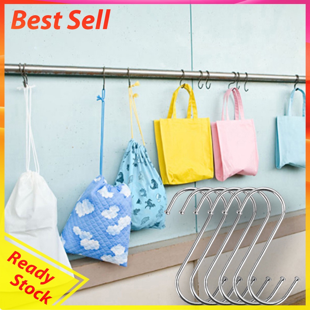 10pcs Stainless Steel S-Shaped Hanging Hooks Clothes Storage Hanger Hook