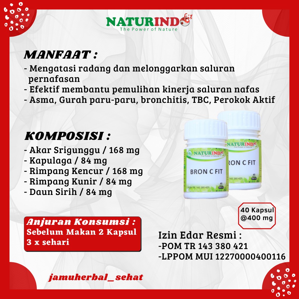 Obat Sesak Nafas Asma Bronchitis Gurah Paru Paru Tuberkulosis Radang Tenggorokan Ampuh Jamu Herbal Bron C Fit Naturindo-2