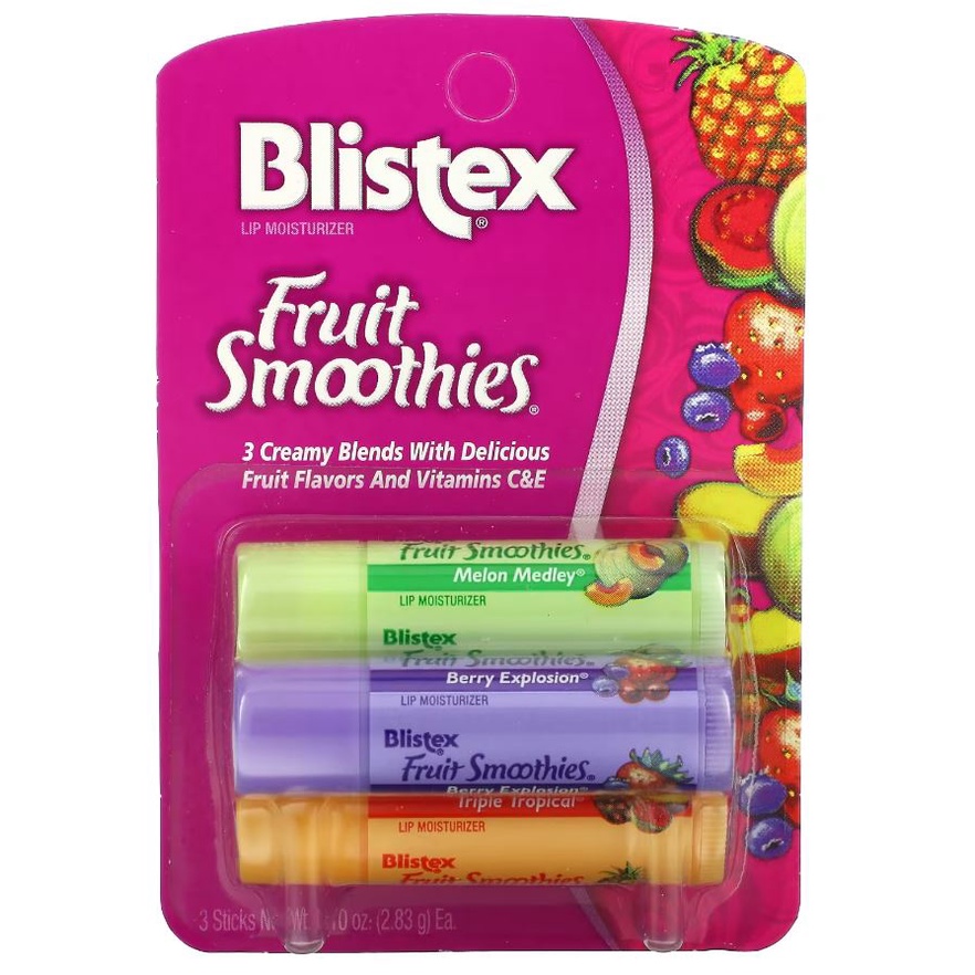 Blistex Lipbalm Moisturizer Fruit Smoothies 2.83g Pelembab Bibir Kering Pecah Isi 3 pcs Lipbalm ORI USA