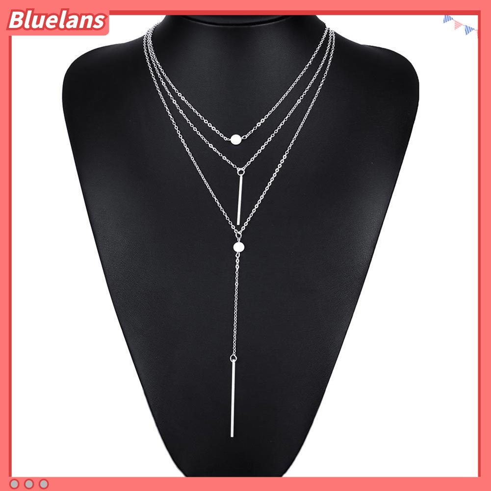 Bluelans Fashion Women 3 Layers Beads Bar Tassel Charm Pendant Chain Necklace Jewelry