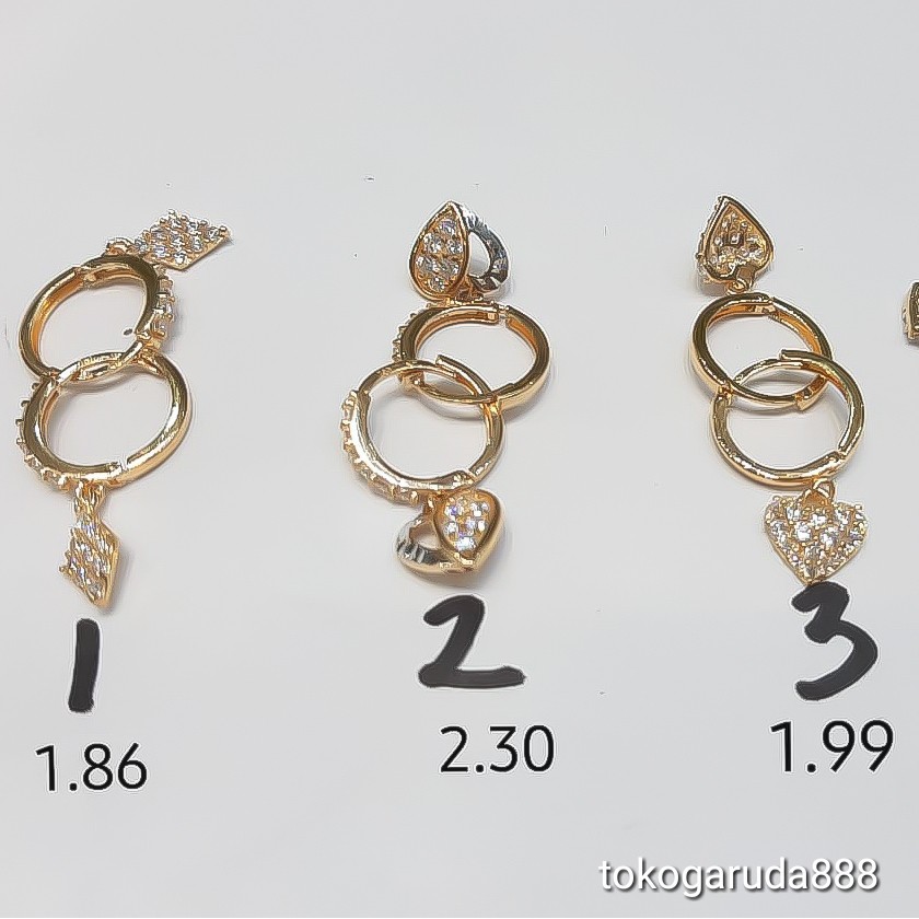 banyak motif yaa. anting anak dan dewasa emas asli kadar 700 70% 16k bulat diamond love 22 giwang kerabu hooks dewas