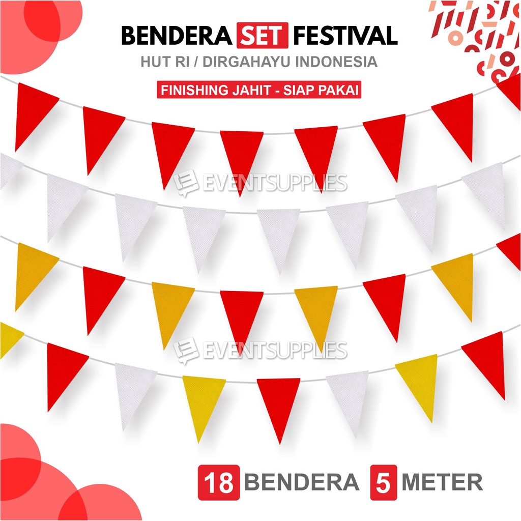 Promo Bendera Segitiga Kain Festival HUT RI / Dirgahayu / Agustusan Bunting Flag Pilih Warna