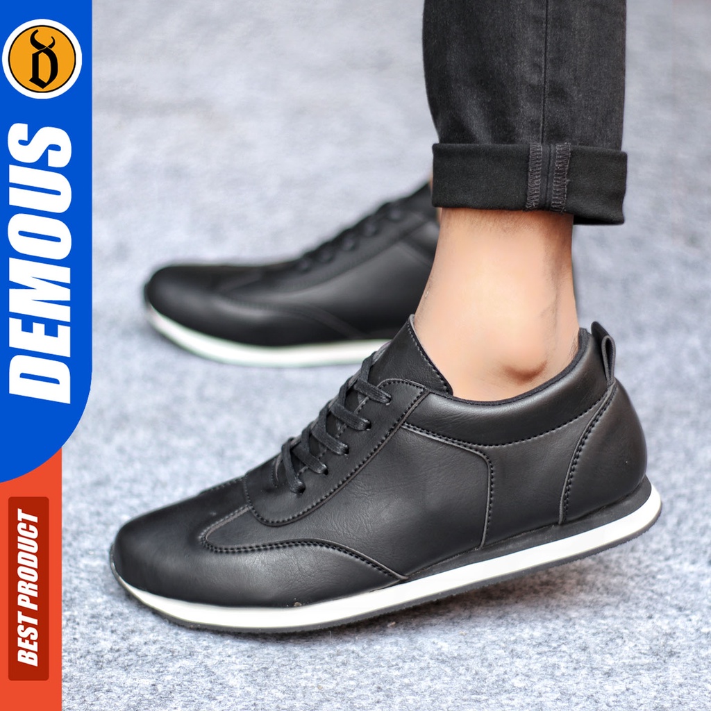 Sepatu Sneakers Pria Sepatu Casual Pria Kulit Pu Sepatu Kerja Kuliah Kondangan Sepatu Hitam Pria DEMOUS MARKEZ