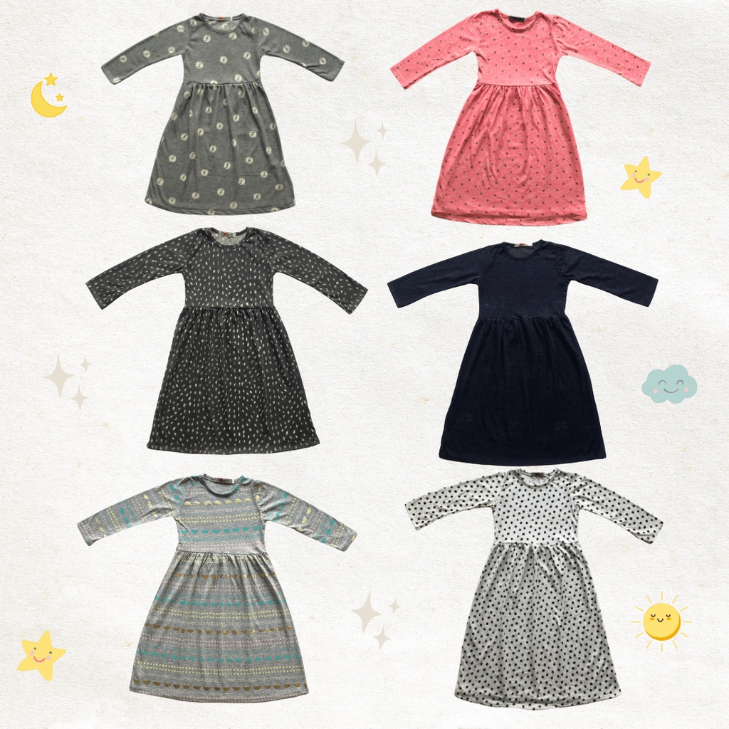 Gamis Kaos Motif Polkadot-Motif Garis garis Anak Perempuan