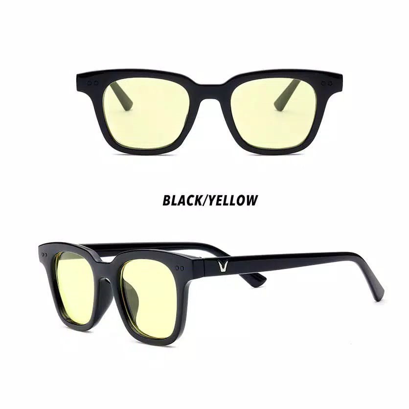 RRNS KM-005 Kacamata Wanita Pria Optik Anti Sunglass Dengan Fashion Sunglasses Kacamata Hitam-BLACK/YELLOW