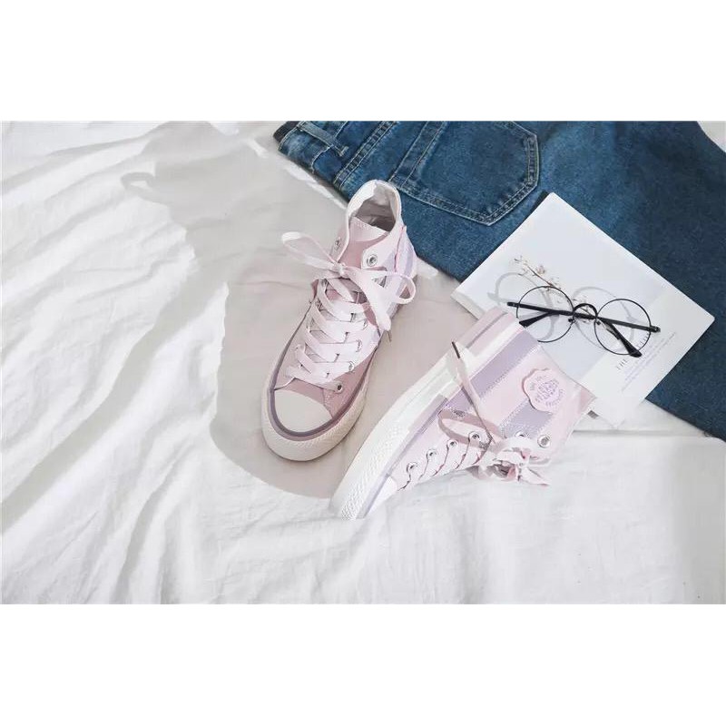 IDEALIFESHOES Sepatu Wanita Sneakers Import Korea cewek High Top Kanvas Warna pink Hitam putih murah