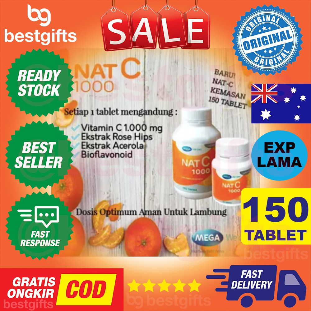 MEGA WE CARE NAT C VITAMIN VIT C 1000 MG KEKEBALAN DAYA TAHAN IMUN TUBUH AMAN DI LAMBUNG 150 TABLET