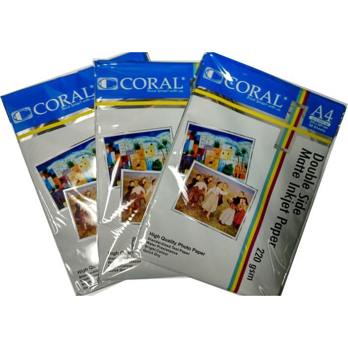 

Kertas / Coral Double Side Inkjet Paper A4-220 Gr (Pack=50 Sheet)
