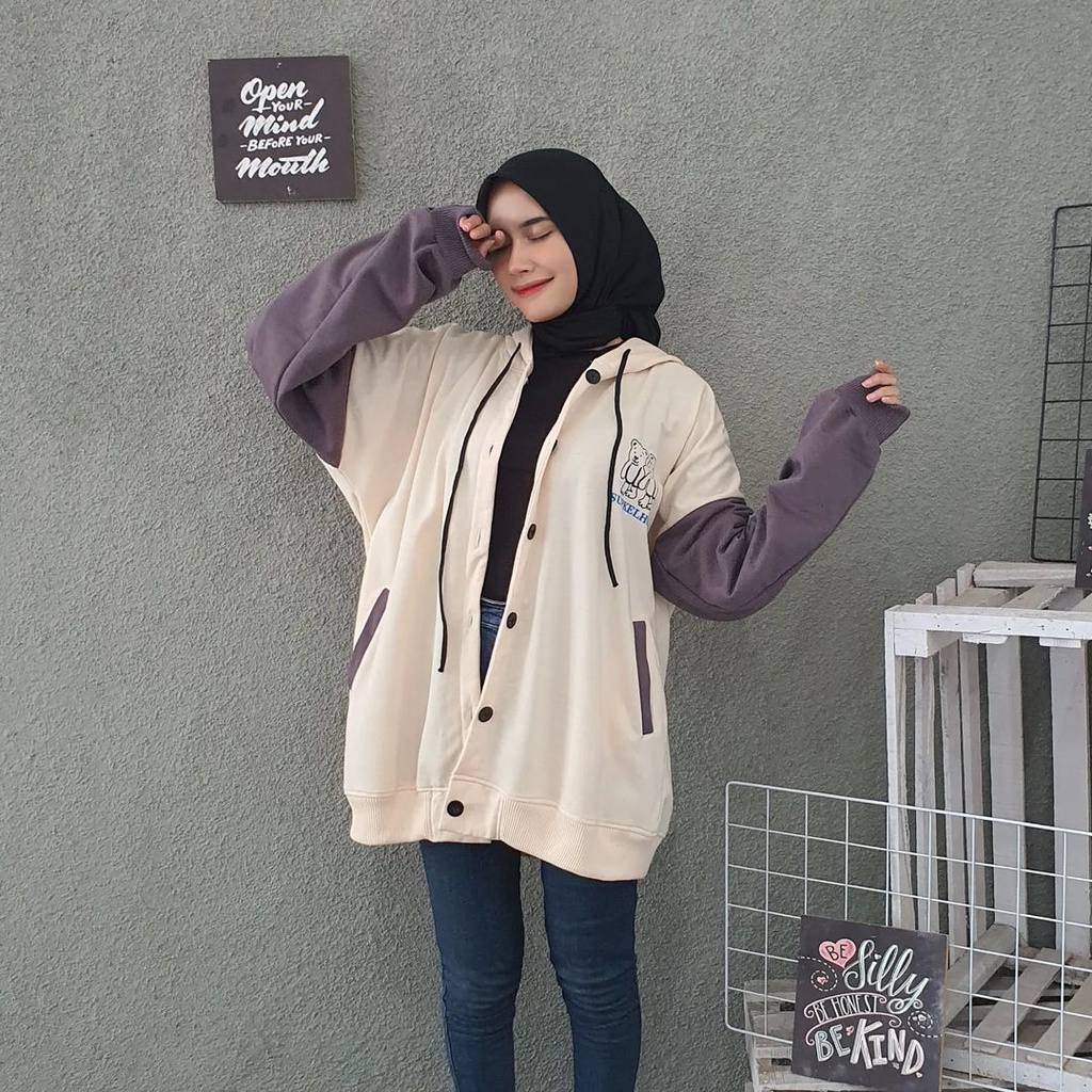 SUPKELHC VARSITY JAKET OVERSIZE | JAKET HOODIE WANITA OVERSIZE | JAKET BASEBALL OOTD KEKINIAN