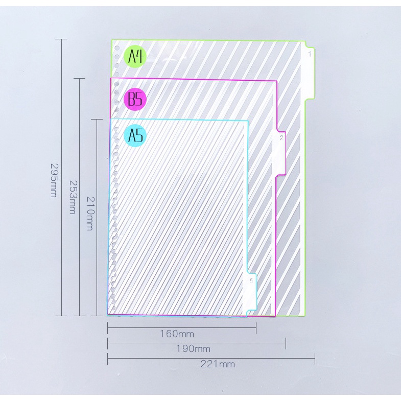 5lembar/pak A5/B5/A4 Binder Indeks Pembagi Kartu Klasifikasi Kreatif20 /26/30Lubang Binder Index Divider Aksesoris