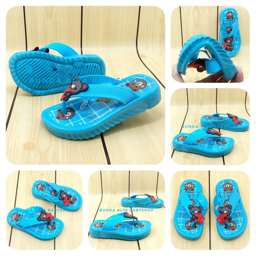 Sendal Jepit Anak IMPORT Usia 1 2 3 Tahun BIRU - Sandal Jepit Anak Cewek Lentur Motif Love Bear