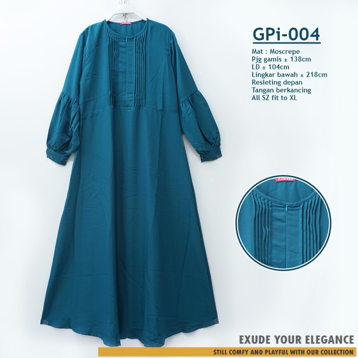 Gamis Tangan Balon Polos model Rempel Terbaru bahan Moscrepe Kode GPi