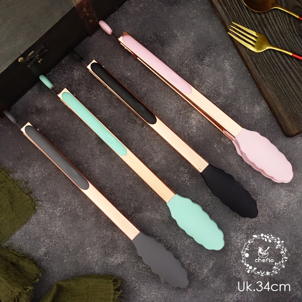 Chefio Tongs Stainles Rosegold / Capitan Tahan Panas /Penjepit Makanan