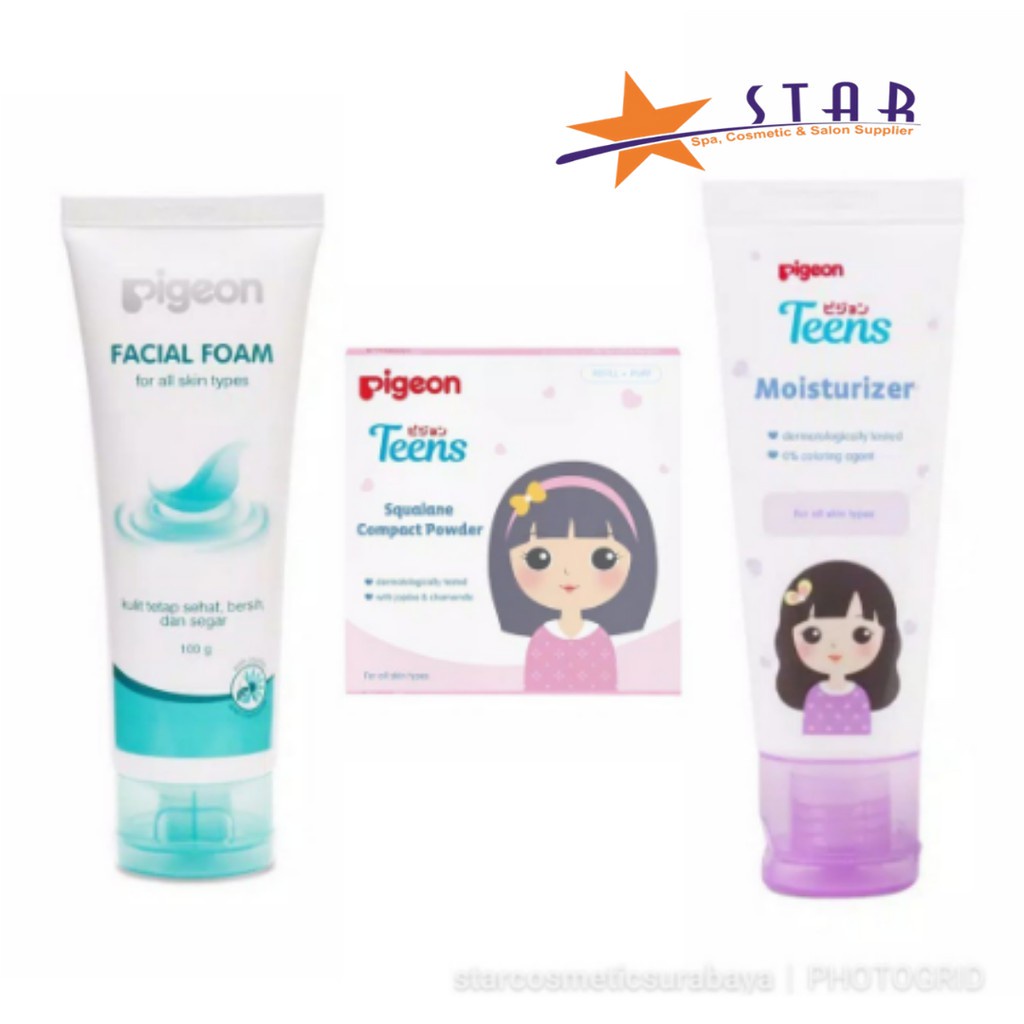 Paket Pigeon Naomi Mini (Pink)[moisturizer +facial foam 40ml+bedak refil squal/pink]/bedak padat)