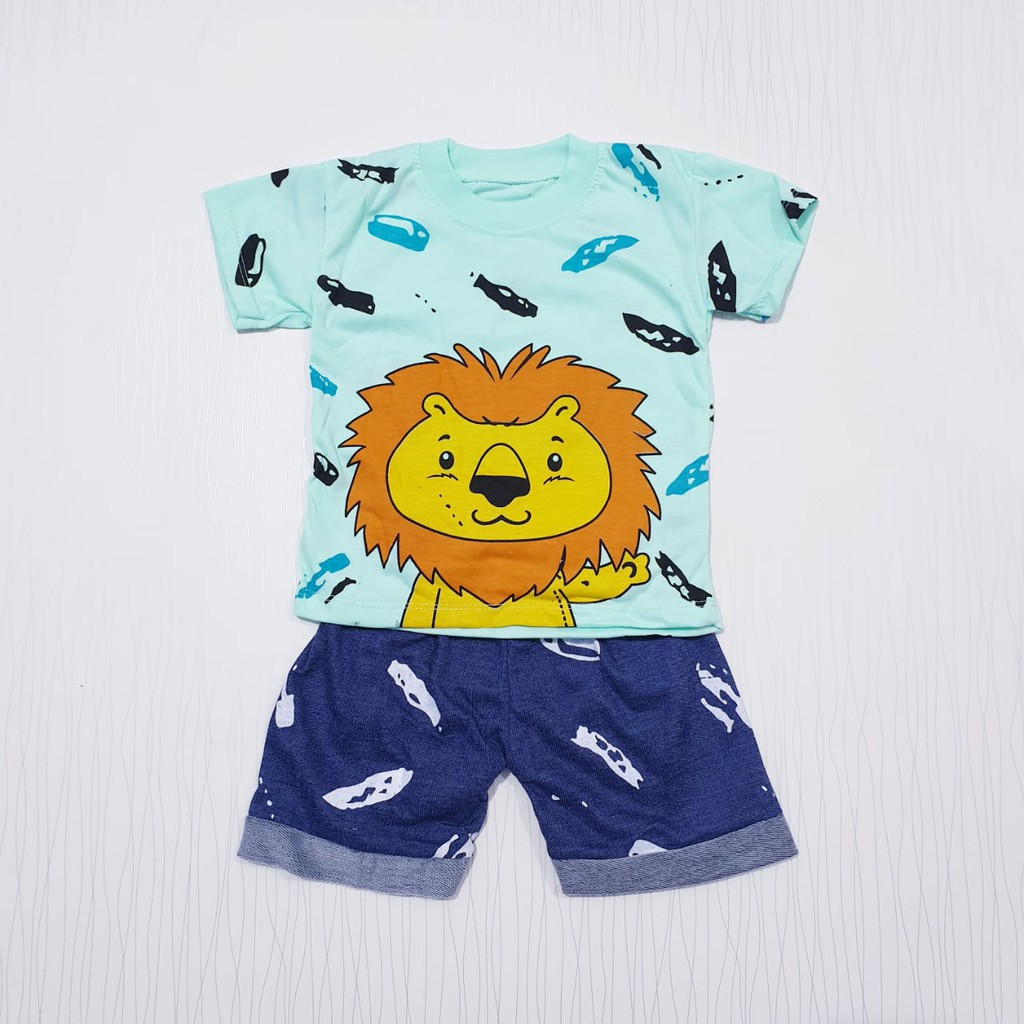 setelan anak laki-laki pakaian bayi lion karakter baby cowo baju casual