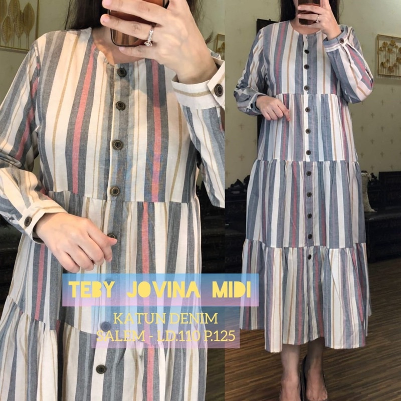 Daster Arab Teby MIDI JOVINA &amp; Teby MIDI BEIRUT Katun Soft Denim Ori