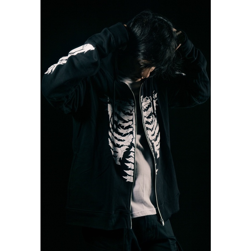 CROP ZIP HOODIE OVERSIZE UNFINISHED | SKELETONS | BLACK | YIKESALLDAY (50PCSONLY)