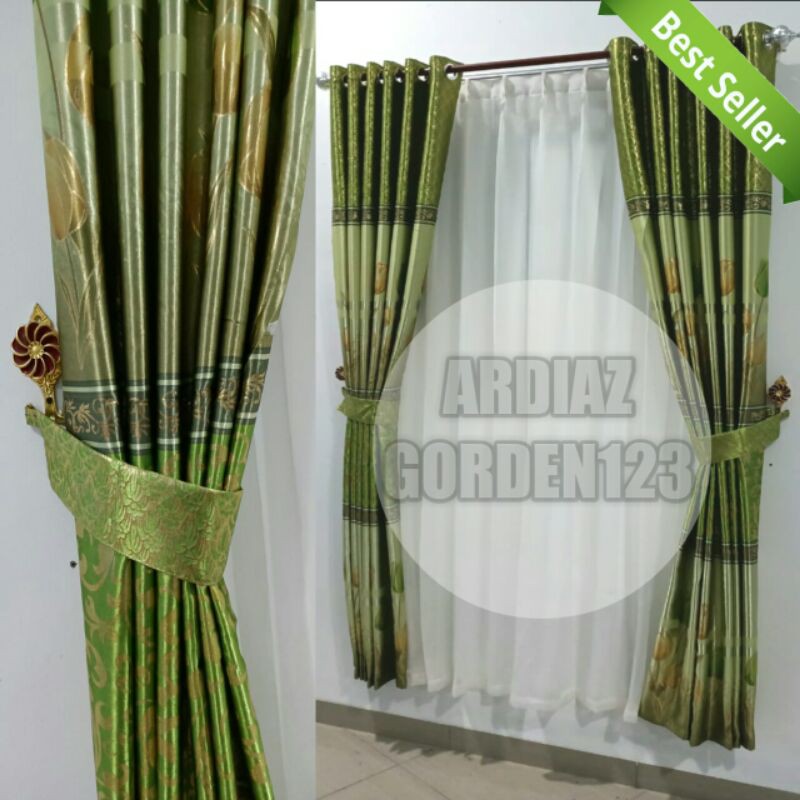 Gorden blackout import motif bunga warna hijau 100% asli original