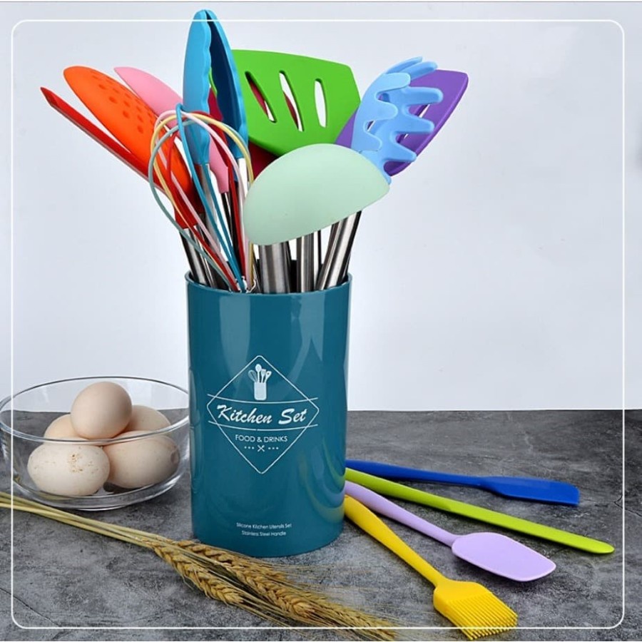 Sillicone Utensil Set 15 Pcs / Peralatan Masak Sutil Spatula Silikon