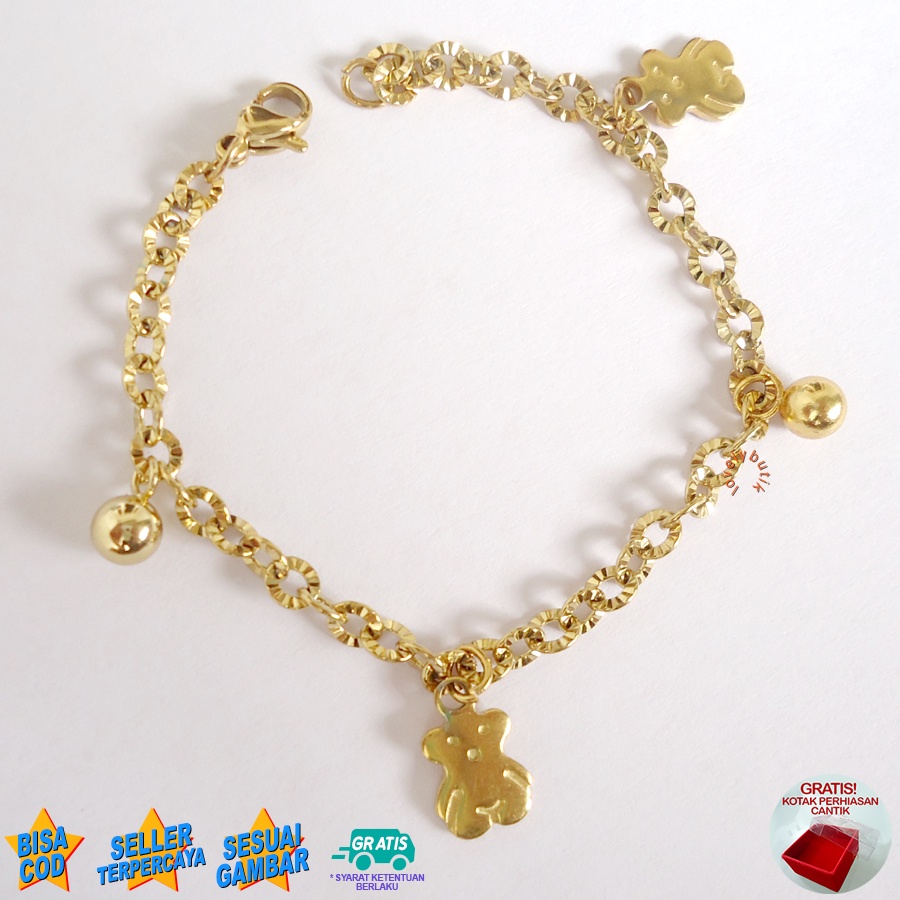 Lovelybutik Gelang Anak Titanium Anti Karat  Aksesoris Wanita Fashion Teddy Bear Kecil Bonus Kotak