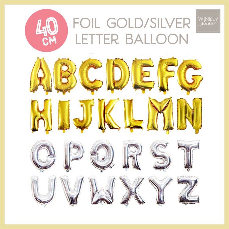 Balon Huruf Foil Emas Silver 40cm / Foil Letter Balloon 16inch