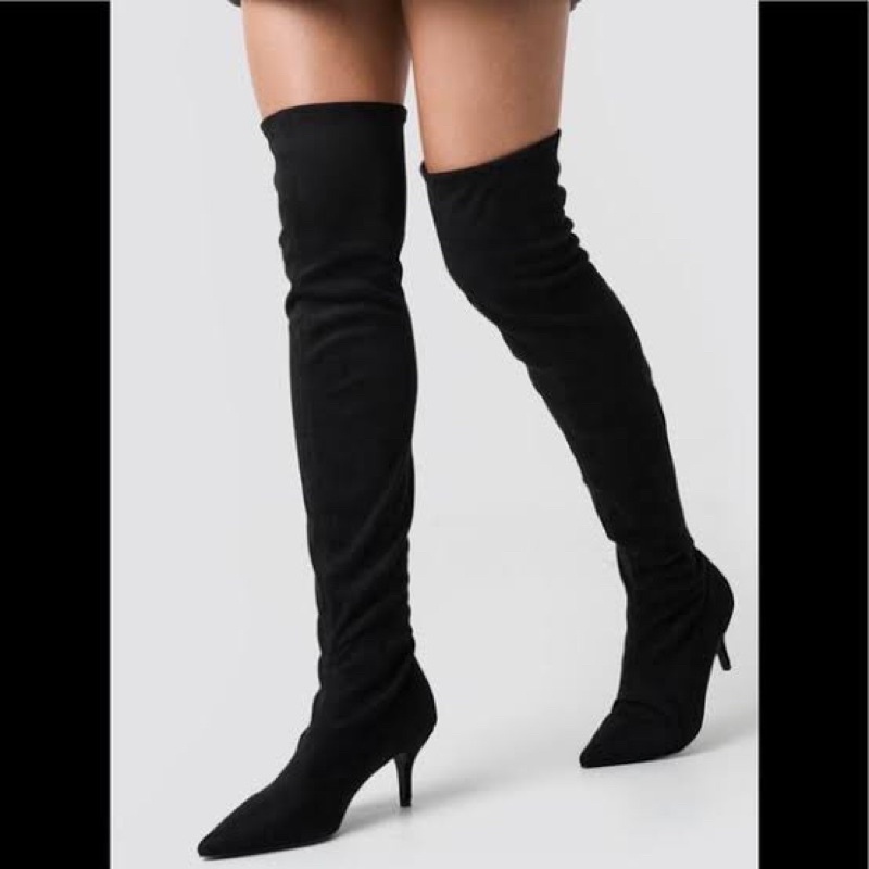 ZARA SUEDE HIGH OVER KNEE KITTEN HEELS BOOTS W/ZIP (NEW ORIGINAL STORE)