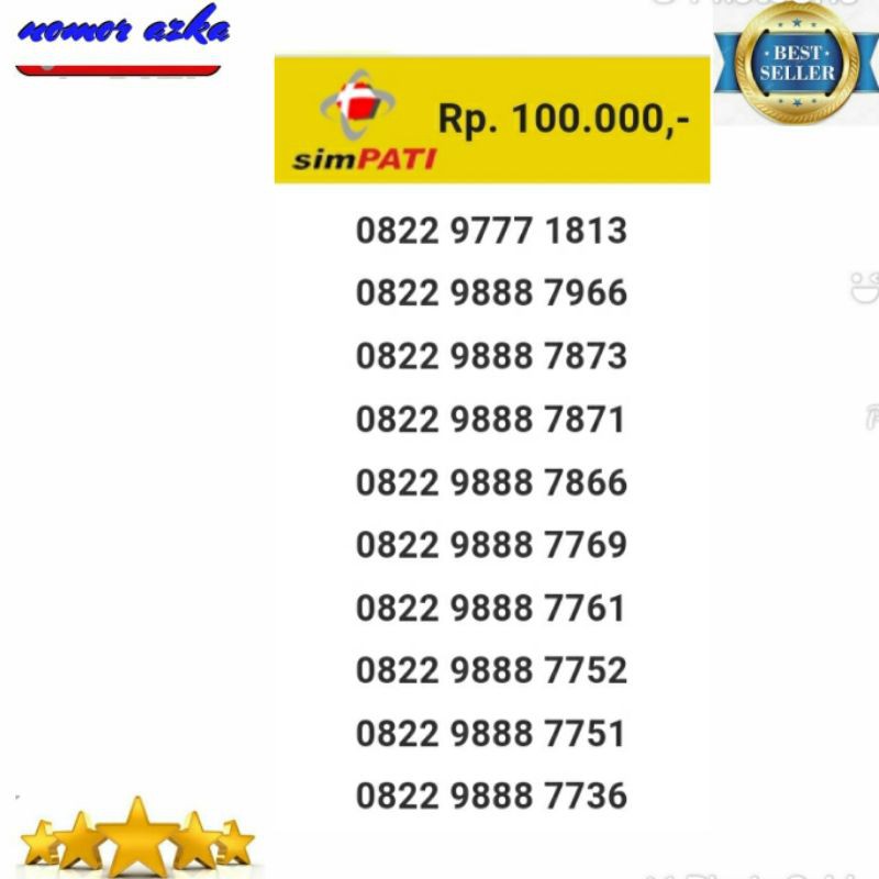 Nomor Cantik Simpati 822 9777 1813 Seri Triple 777 Unik Bsm02