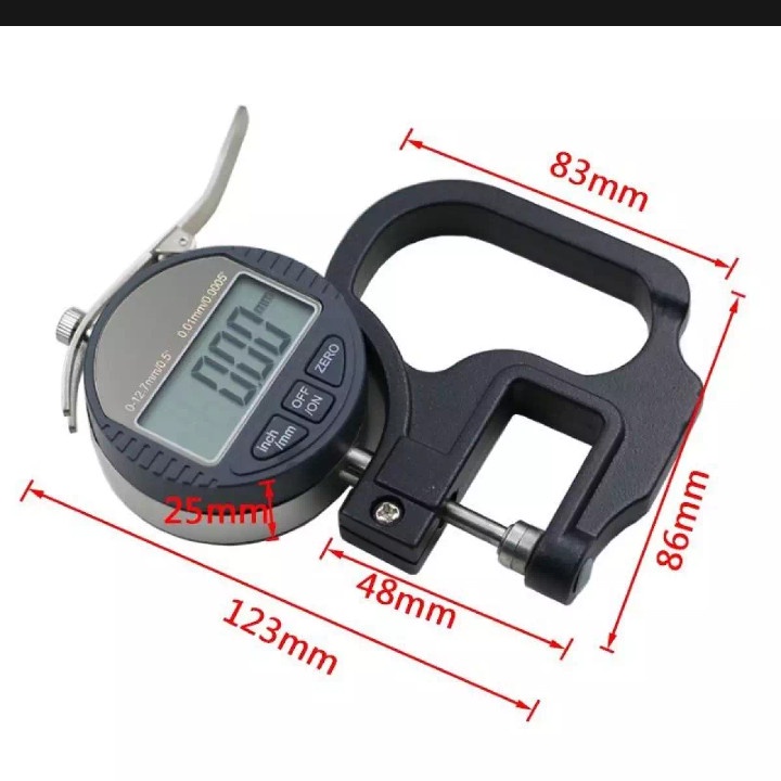 TKG-002 Alat Pengukur Ketebalan Thickness Gauge Digital Ukur Logam Plastik Kertas Plat 0-12.7mm 0.000 inch / 0.01 mm Micrometer Tester Milimeter