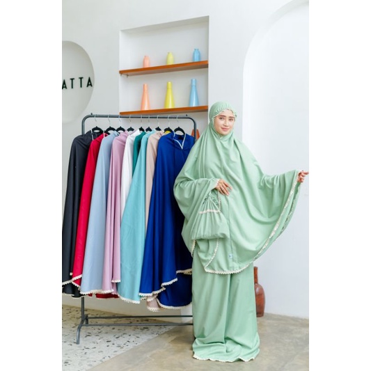 Mukena Traveling Katun Premium // Mukena AISHA Renda Rajut Tas Serut