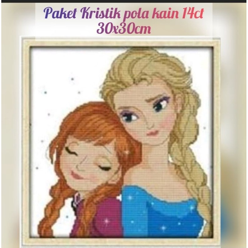 Paket kristik anak pola kain disney kartun elsa anna frozen cross stitch anak pemula embroidery sula