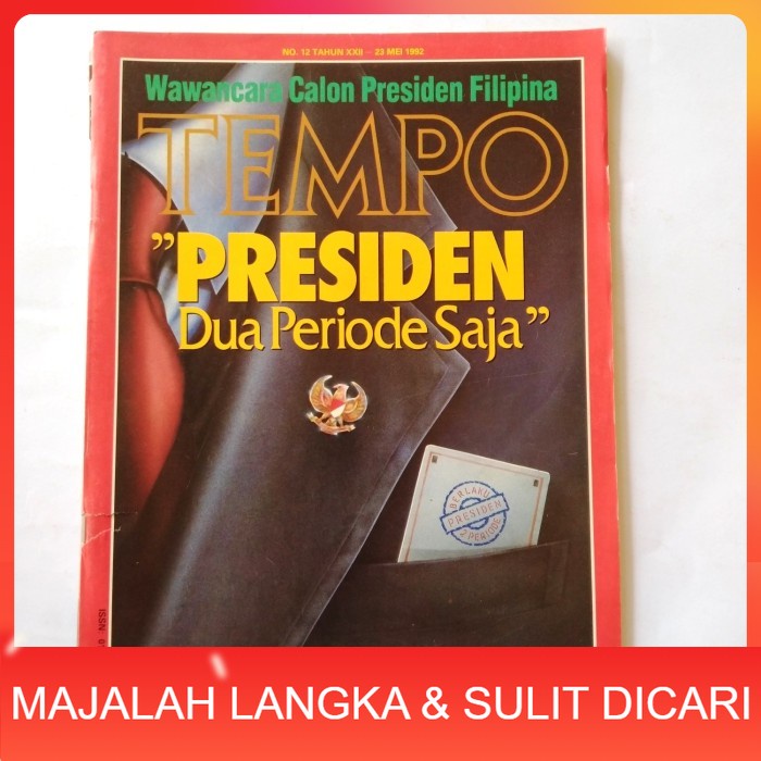 Majalah TEMPO No.12 Mei 1992 Cover PRESIDEN DUA PERIODE SAJA Langka