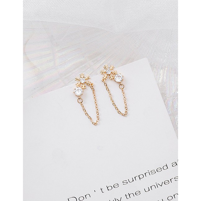 LRC Anting Tusuk Fashion Golden Snowflake Diamond Stud Earrings D63778